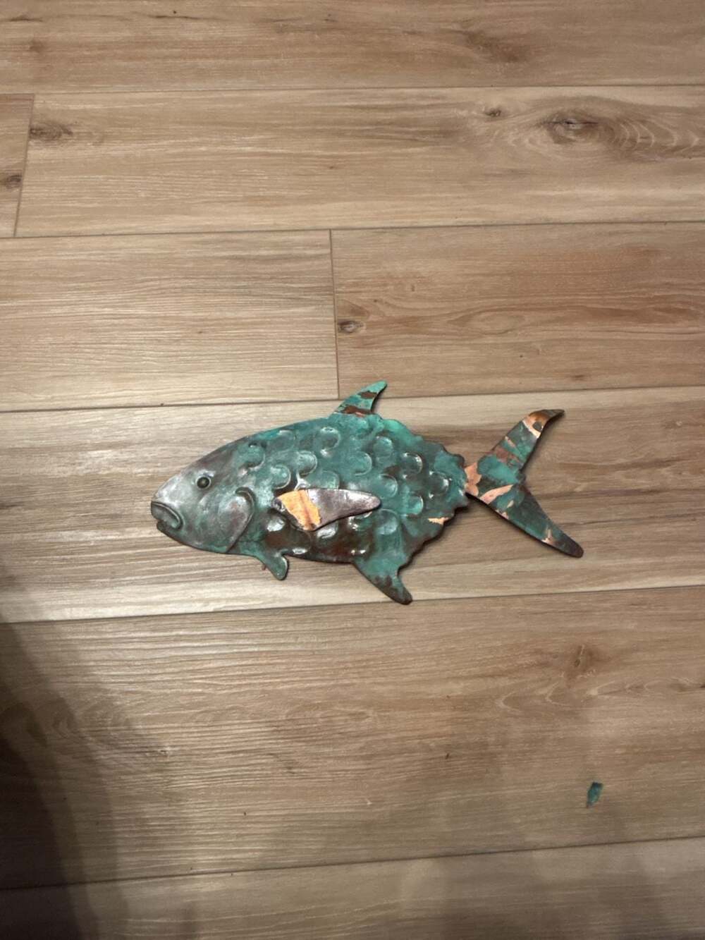 Vintage Patina Solid Copper Fish Wall Art Decor 14 Inch